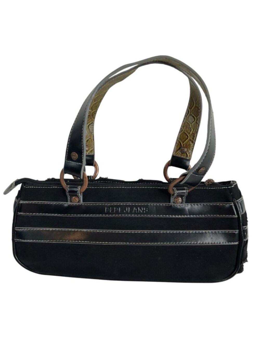Pepe Jeans Purse Small Black Denim Frayed Vintage Brass Hardware London Rare Y2K - Picture 5 of 15